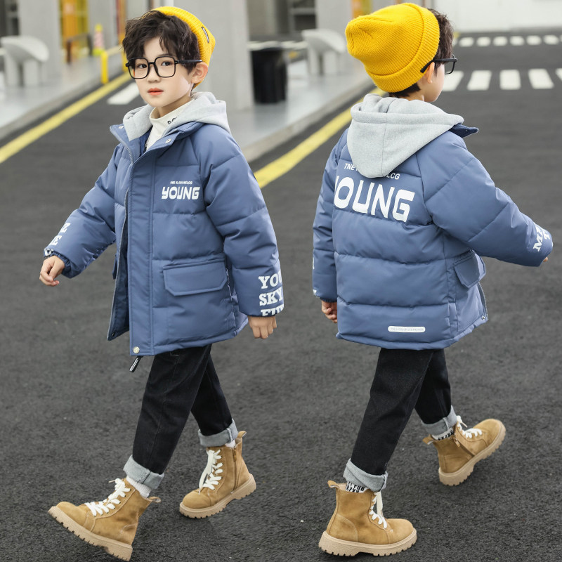 2022 new trendy boy's cotton-padded jacket big boy winter short hooded cotton-padded jacket fried street trendy brand