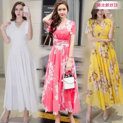 Western style beach thin swinging female temperament new waist seaside dress holiday dress summer flower 2021 skirt