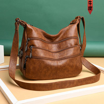 Korean Card Genuine Leather Lady Bag 2022 New Fashion Middle Aged Single Shoulder Bag 100 Lap Large Capacity Soft Leather Satchel Bag