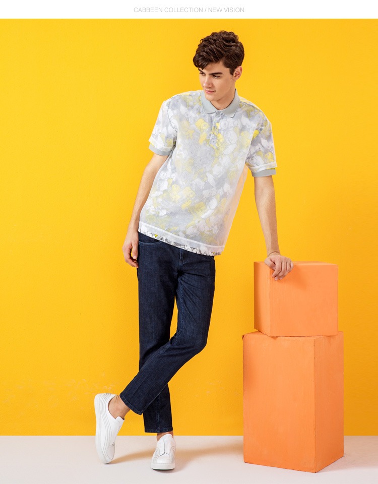 [Giải phóng mặt bằng] Carbine nam organza khâu áo sơ mi polo ngắn tay thời trang nam áo thun ngắn tay H áo cộc tay nam