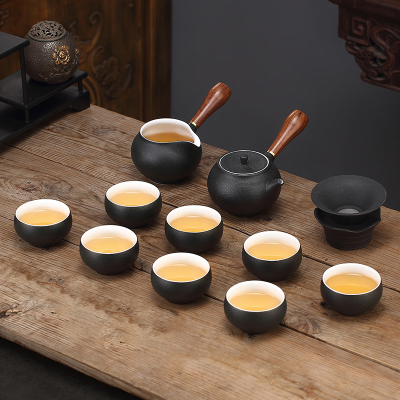 Black Potter Kung Fu Tea Pot Tea Cup Set HouseCommercial Japanese Building Tea Disk Office Members