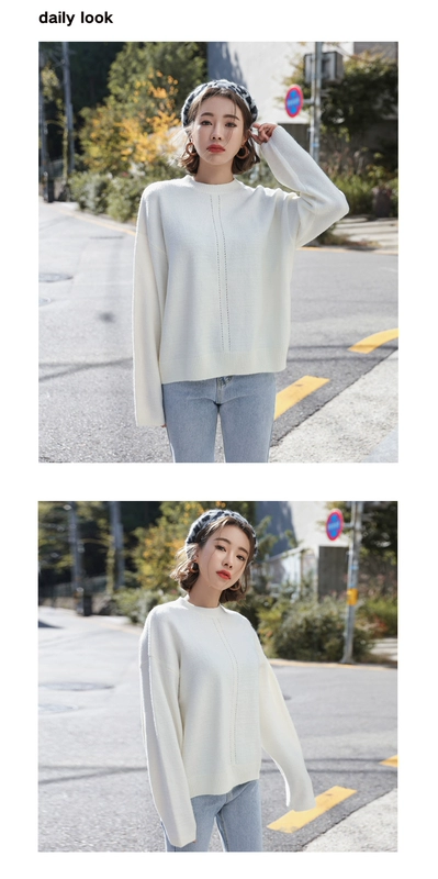 Cửa hàng quần áo Handu 2019 xuân mới dành cho nữ phiên bản Hàn Quốc của áo len lỏng lẻo cổ tròn áo len cổ lọ GQ10055 Lei - Áo / áo thun
