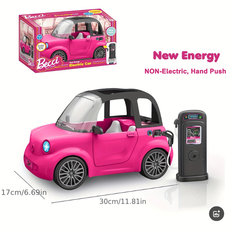 Fashion Doll Vehicle Model, 2-Seater Convertible, Suitable for 30cm Dolls, Girls' New Energy Car for Pretend Play