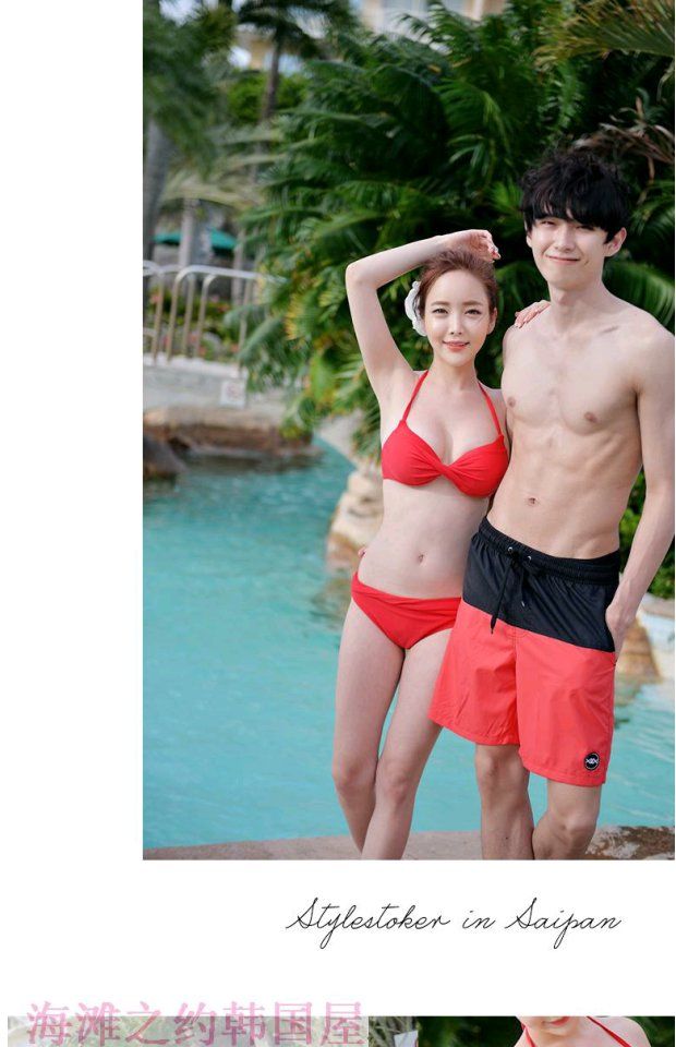 Hàn Quốc nhập khẩu áo tắm đôi bikini thép tấm nữ áo tắm mới / quần đi biển nam 1778 - Vài đồ bơi Set đồ đi biển cho cặp đôi