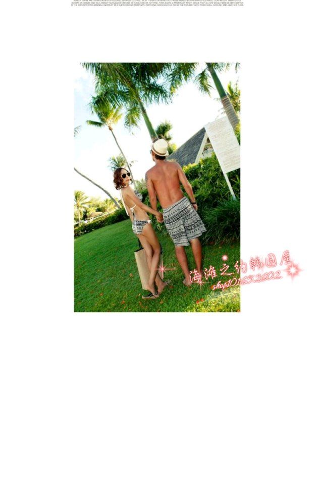 Spot Hàn Quốc chính hãng nhập khẩu đồ bơi đôi bikini nữ áo tắm ba mảnh + quần đi biển nam 293 - Vài đồ bơi đồ đôi mặc đi biển	