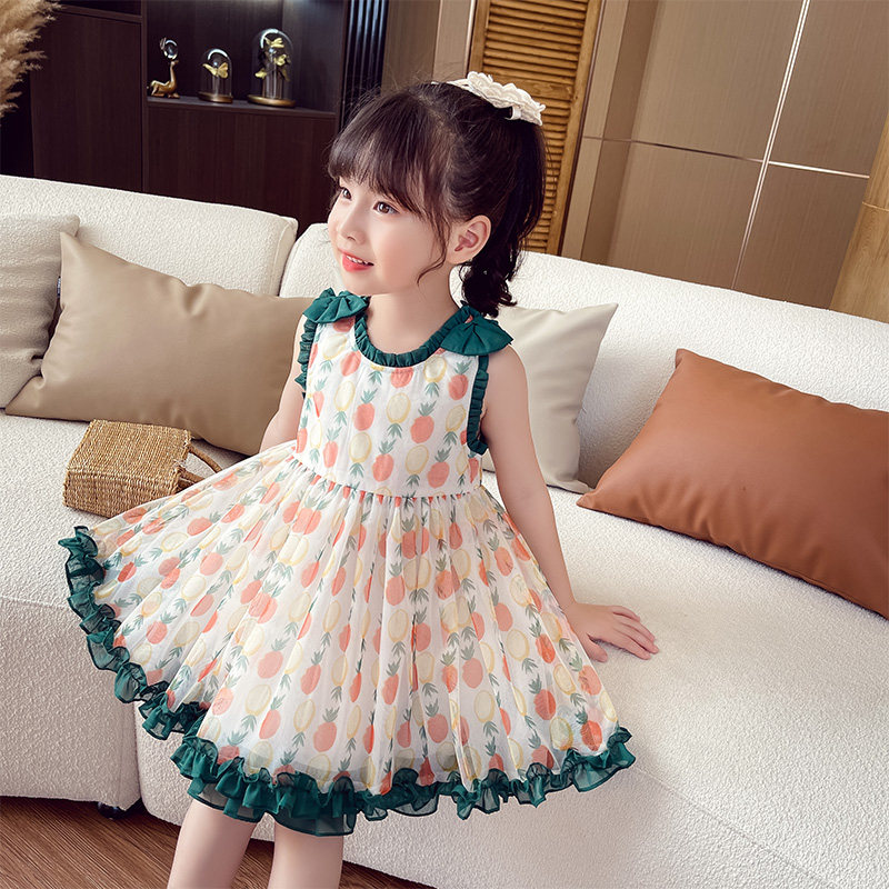 Girl Princess Skirt Summer Dress 2022 New Kids Korean Edition Floral Vest Skirt Little Girl Foreign Gas Mesh Dress