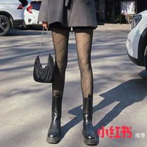 Net Red Letter black stockings ins spring and autumn thin black leggings women fake meat pantyhose one body skin skin
