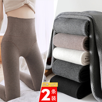 Belly leggings womens gray inside and outside wear autumn pants high waist tight pressure spring and autumn winter warm plus velvet padded cotton pants