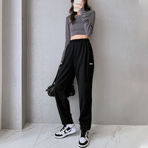 Black sweatpants womens spring and autumn loose bunch feet thin sweatpants ins tide high waist straight new casual pants