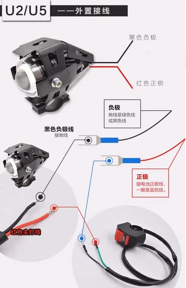 Đèn pha xe máy 48V siêu sáng phụ kiện đèn điện xe máy sửa đổi bên ngoài led đèn pha nhấp nháy U7 không thấm nước đèn xe wave 110