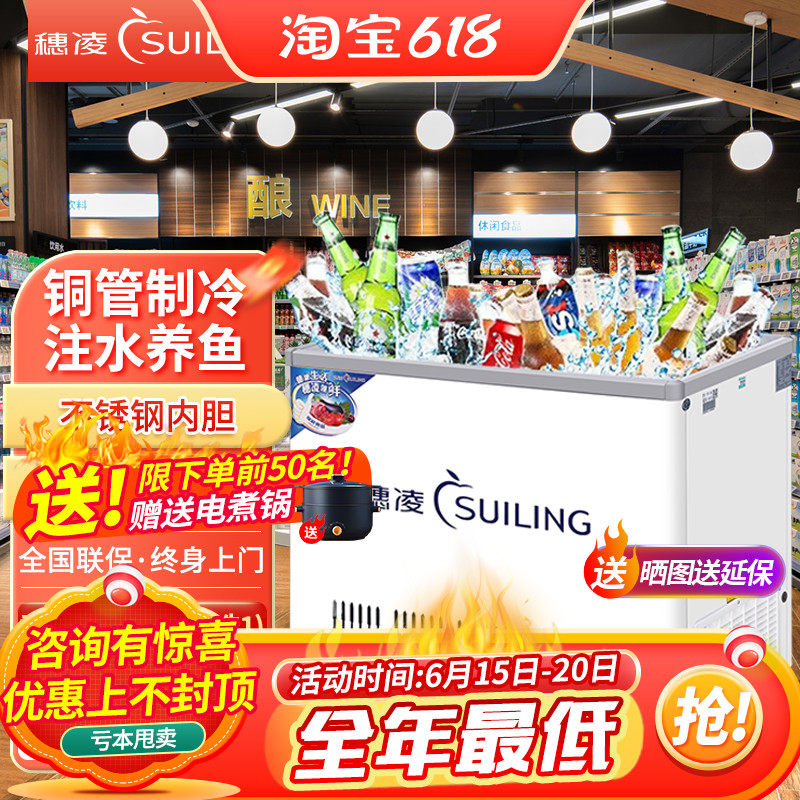 Ear Ling Ice Freezer Commercial Horizontal Frozen Ice-cream Refrigerated Fish water cabinet Refrigerator Ice Beer Drink Display Cabinet small