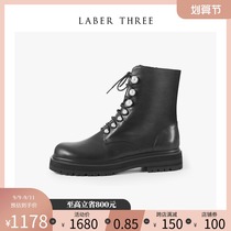 Laberthree gentle wind pearl buckle strap Martin boots female new round short boots female winter New