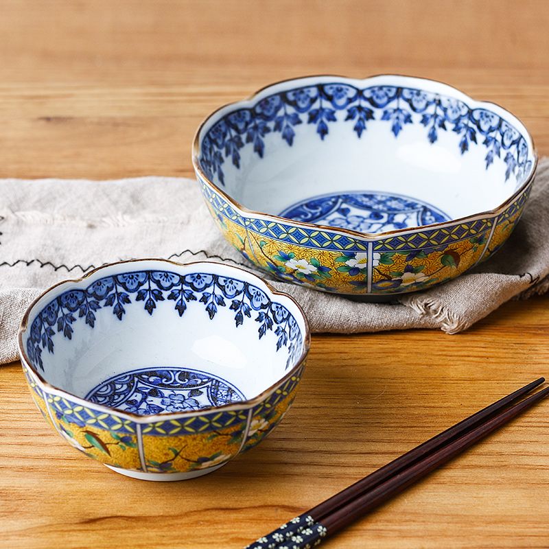 Love make burn Japanese imports of ceramic tableware in the ancient Ivan 4 yellow flowers and birds suit Japanese food dishes