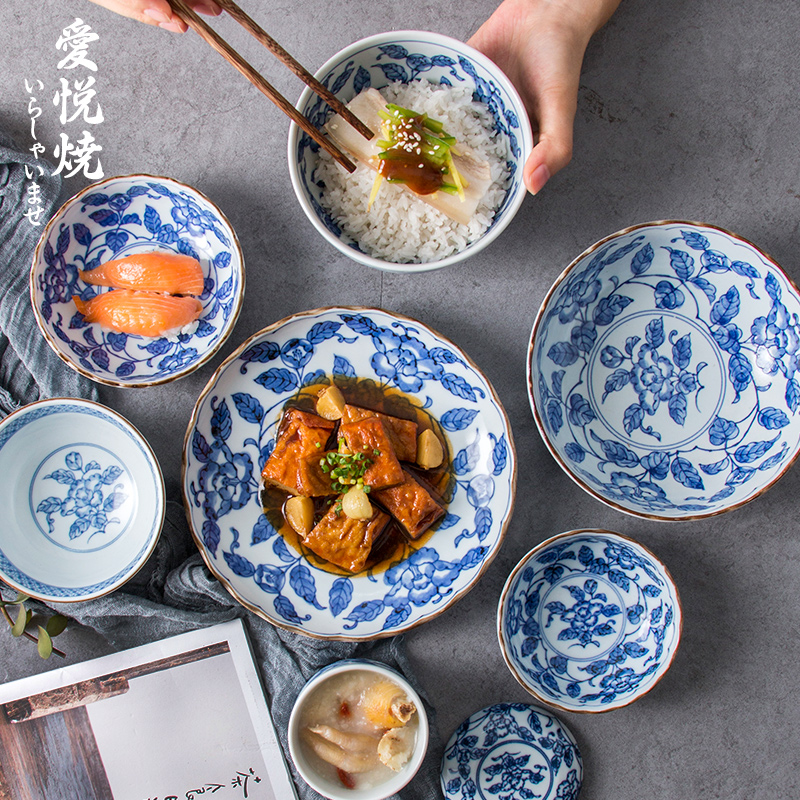 Blue camellia household small bowl of rice bowls imported from Japan Japanese rainbow such as bowl and wind tableware ceramics creative by by pot