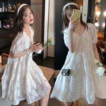 Large size womens clothing in the summer of 2021 new fat mm thin fairy dress fashion sweet white doll skirt