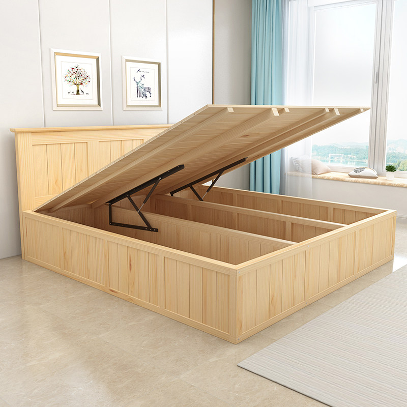 New solid wood high box bed simple bed pneumatic bed 1 5 m 1 8 m storage bed tatami bed solid wood customization