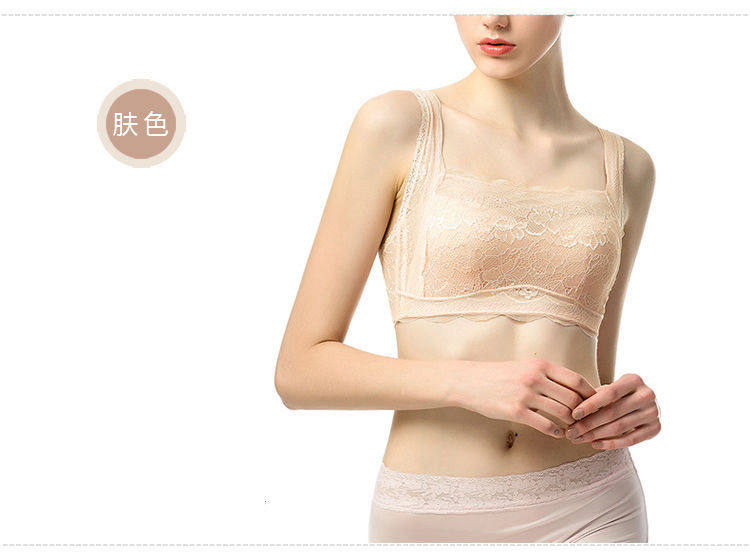 抹胸文胸 超薄防走光 夏季透明蕾丝裹胸式打底少女无钢圈内衣美背详情36
