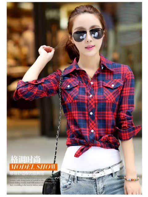 Xuân 2017 thu đông mới đánh bóng tóc thon gọn áo sơ mi kẻ sọc dài tay nữ Han Fan cotton đáy áo áo voan mỏng