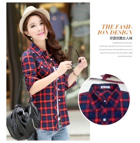 Xuân 2017 thu đông mới đánh bóng tóc thon gọn áo sơ mi kẻ sọc dài tay nữ Han Fan cotton đáy áo áo voan mỏng