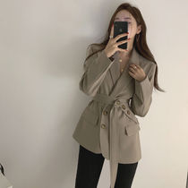  Net celebrity goddess Fan small suit short chic retro belting thin Korean temperament ins blazer trend