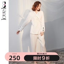 loveloc month clothes spring and summer thin nursing maternity pajamas Pure cotton feeding May spicy mother gauze three-piece set