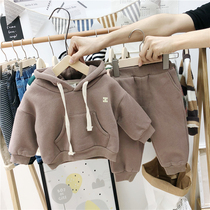 Anti-season special baby suit Men and womens Western style sweater sweatpants Childrens velvet thickened autumn and winter two-piece suit