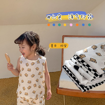 Baby sleeveless vest suit 2022 Summer new South Korean child clothing male and female 100 hitch child cartoon Two sets