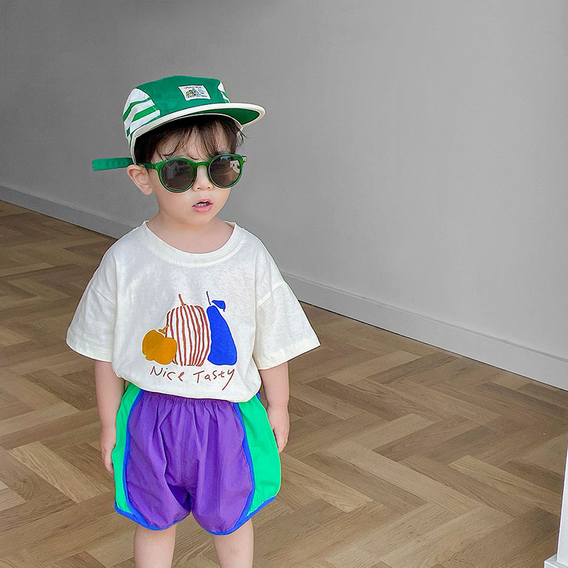 Children's short-sleeved baby T-shirt boys summer clothes children's clothing 2022 new children's color matching trendy shorts casual pants