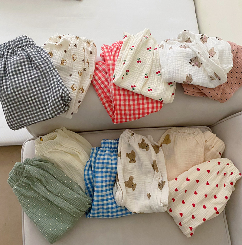 Baby anti-mosquito pants 2022 Summer new Korean children's clothing Ins male and female children double layer gauze cartoon light cage pants tide