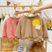 Boys' high collar sweater suit autumn and winter clothing plus velvet padded velvet sweater pants women's children's clothing baby foreign style two-piece suit