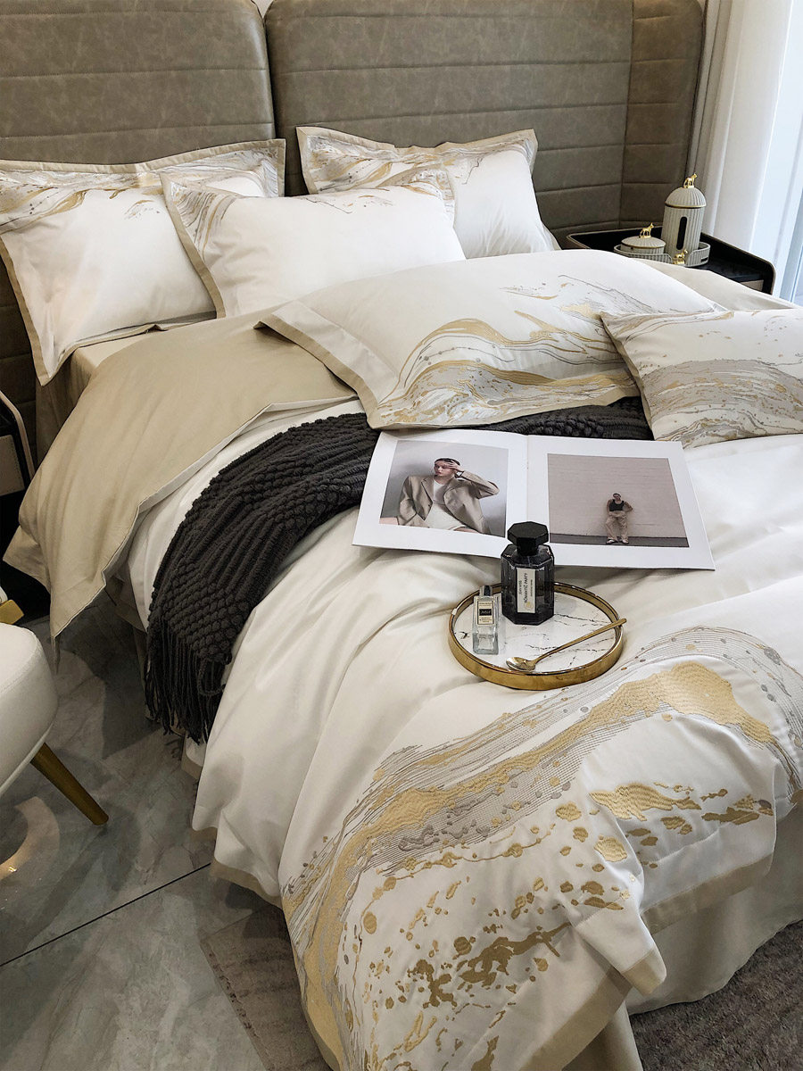 Roland Home Textiles 120 embroidered long-staple cotton four-piece set spring and autumn light luxury bedding 1 5m1 8m bed sheet