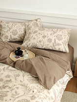 Roland home textile pure cotton thickness and light grinding coat retro four pieces of cotton bedding all cotton cover warm in autumn and winter