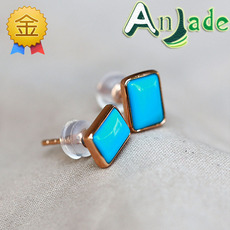 Украшения на руку 18k金彩金玫瑰金天然绿松石蓝松方形耳钉宝石耳环女生礼物 aj0083
