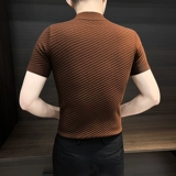 Мужской осенний демисезонный трикотажный свитер, высокий воротник, короткий рукав, премиум класс