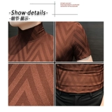 Осенняя эластичная приятная телу футболка с коротким рукавом, высокий воротник, короткий рукав, облегающий крой