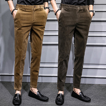 Corduroy pants Mens autumn and winter Korean version of the trend casual straight suit trousers Wild slim-fit small feet nine-point trousers