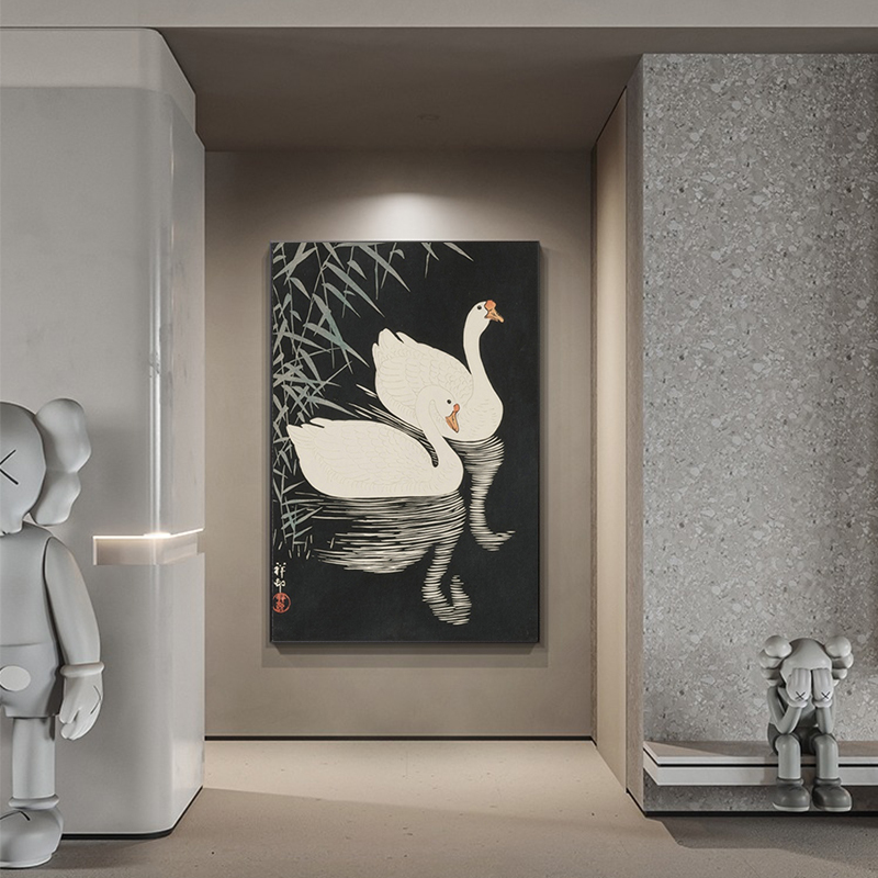 Swan Black and White Decorative Painting for Entryway, Hallway, Corridor, High-End Bedroom Room Background Wall Mural