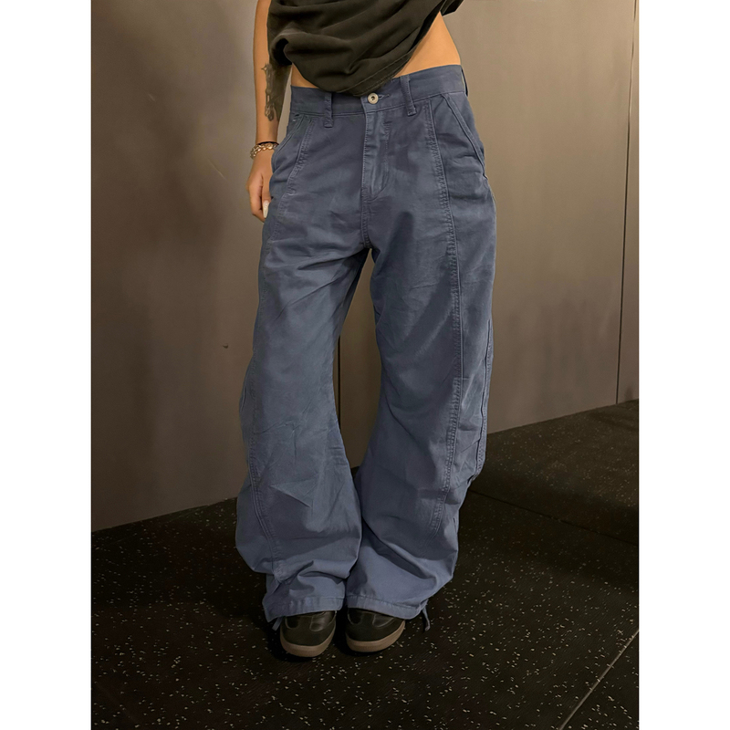 F383 American Retro Design Blue Patchwork Cargo Pants Unisex Loose Casual Versatile Scimitar Pants F383 American Retro Design Blue Patchwork Cargo Pants Unisex Loose Casual Versatile Scimitar Pants