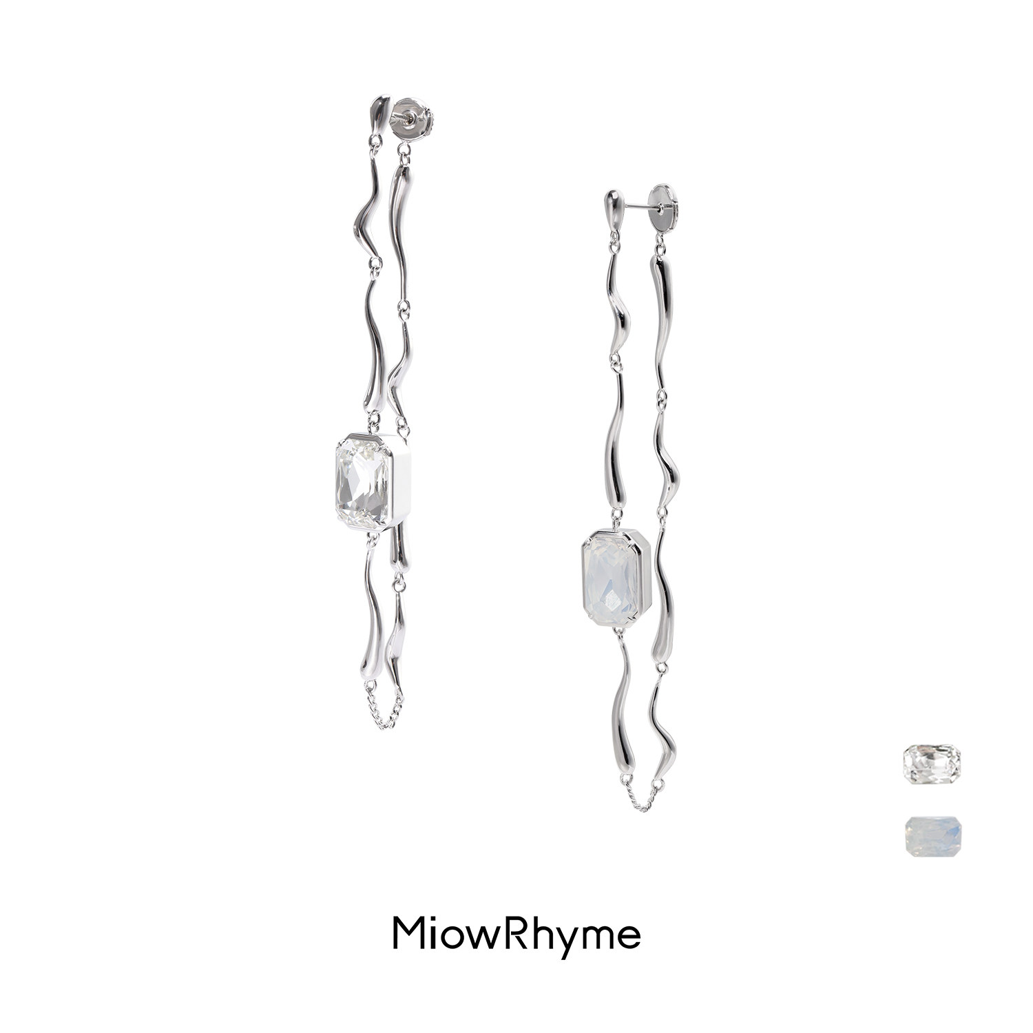 MiowRhyme recipes Shell Series Long Prints Ear Pendant Ear chains Flow line Wavy Protein Stone Crystal Advanced Sensation