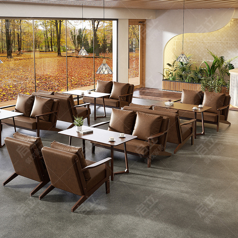 Milk Tea Shop Booth Sofa Solid Wood Commercial Meeting Coffee Shop Modern Minimalist Sofa Bar Tea House Rest Area
