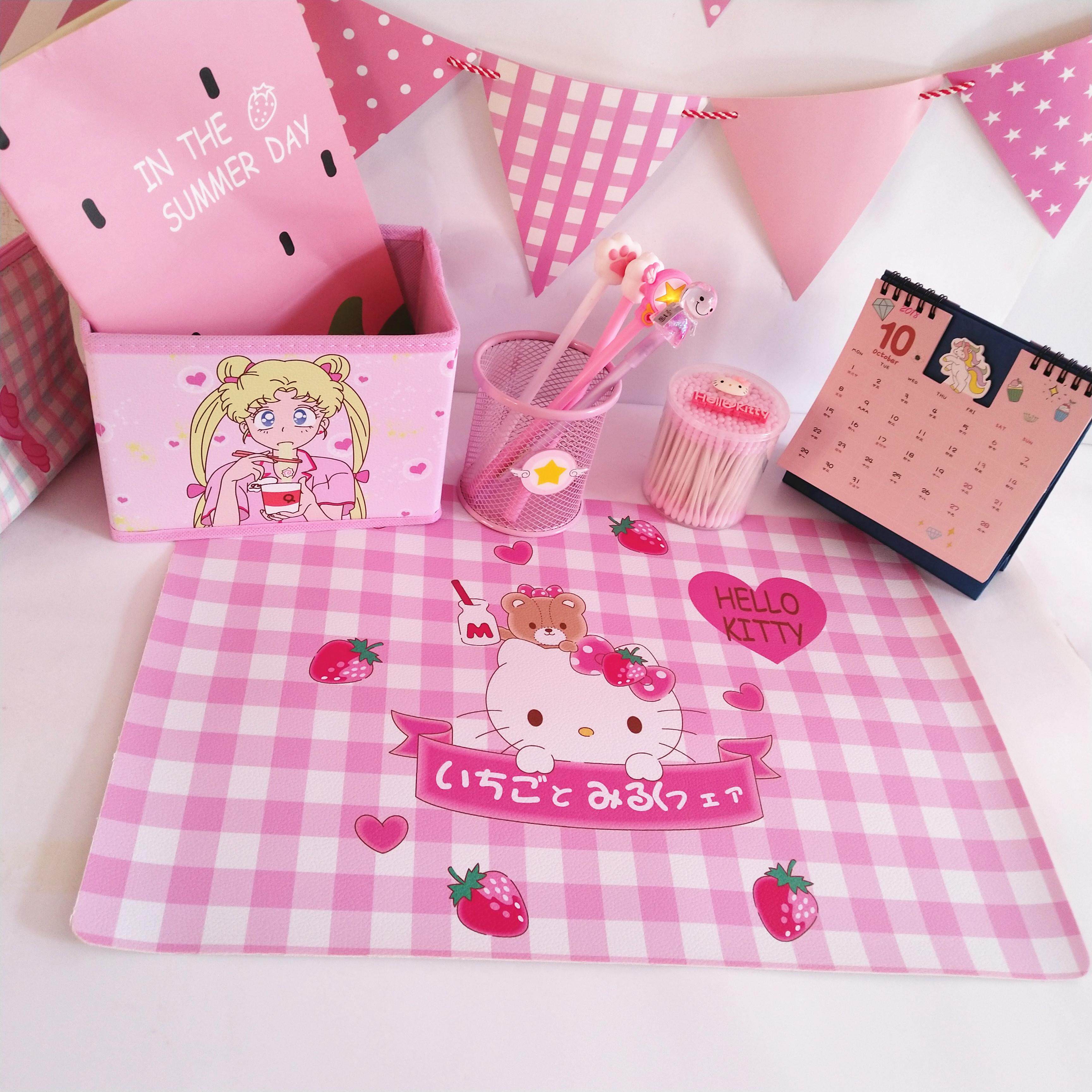 Cute cartoon mouse pad beauty cartoon animation girl pink pu cortex student computer super large-scale waterproof