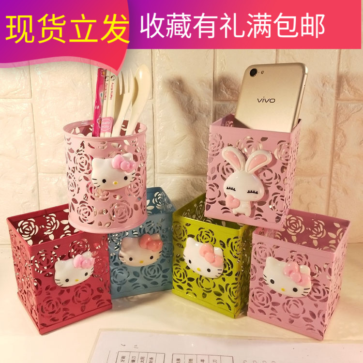 Cartoon Cat Head Metal Patterned Pen Holder Multifunction Cute Student Fashion Desktop Containing Box Office Supplies Pen Barrel