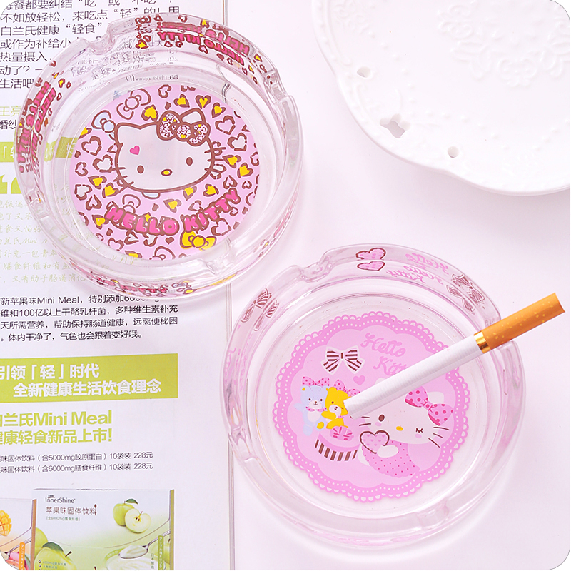 The girl Cartoon crystal ashtray cute glass ashtray large household living room transparent personality cylinder