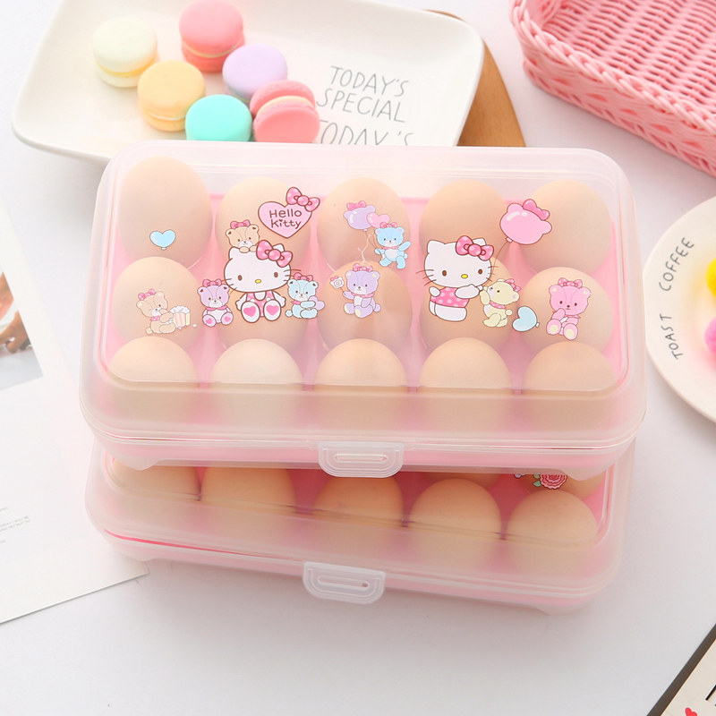 Cartoon cute household egg collection box refrigerator with 15 packs of fresh plastic anti - shock and portable egg box