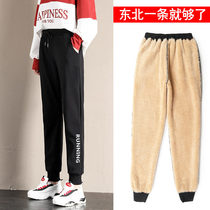  Sweatpants womens plus velvet thickened lamb velvet warm 2021 new loose casual pants outer wear radish pants autumn and winter