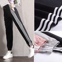  Sweatpants female ins tide summer students new pure cotton loose thin section three bars beam feet casual womens pants