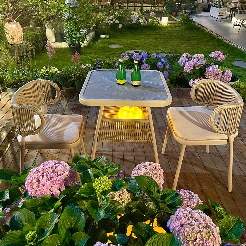 Balcony Small Table and Chair Set, Rattan Chair Three-Piece Set, Small Apartment Reading and Tea Leisure Set, Outdoor One Table and Two Chairs