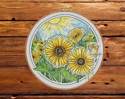 Round flower Sunflower cross stitch paper embroidery figure 3 page 128G color spray can paper printing