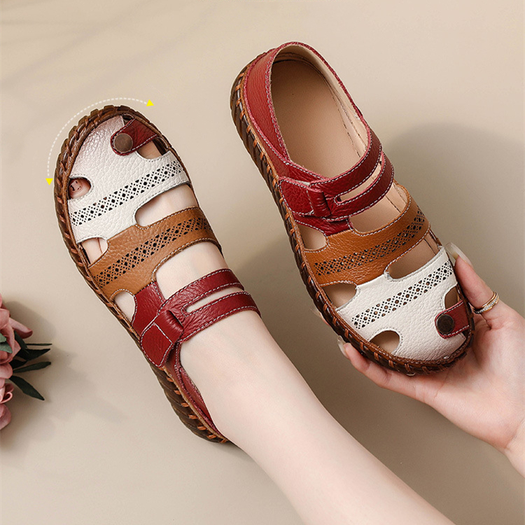 Bajeet/Spain Novel and Unique Non-Slip Rubber Soft-Soled Genuine Leather Women's Shoes Comfortable Flat Mom Sandals