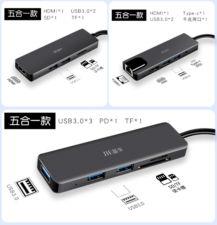 Jinghua typec docking trạm USB3.0 Thunderbolt 3 Huawei Apple máy tính xách tay máy tính xách tay chuyển đổi macbook - USB Aaccessories